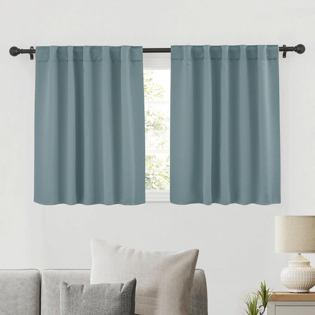 RYB HOME Kitchen Window Curtains - Blackout Privacy Half Window Curtains for Bedroom Bathroom Dining Living Room Cafe Office Short Tiers Drapes, W 34 x L 36 inches, 2 Panels, Dusty Blue