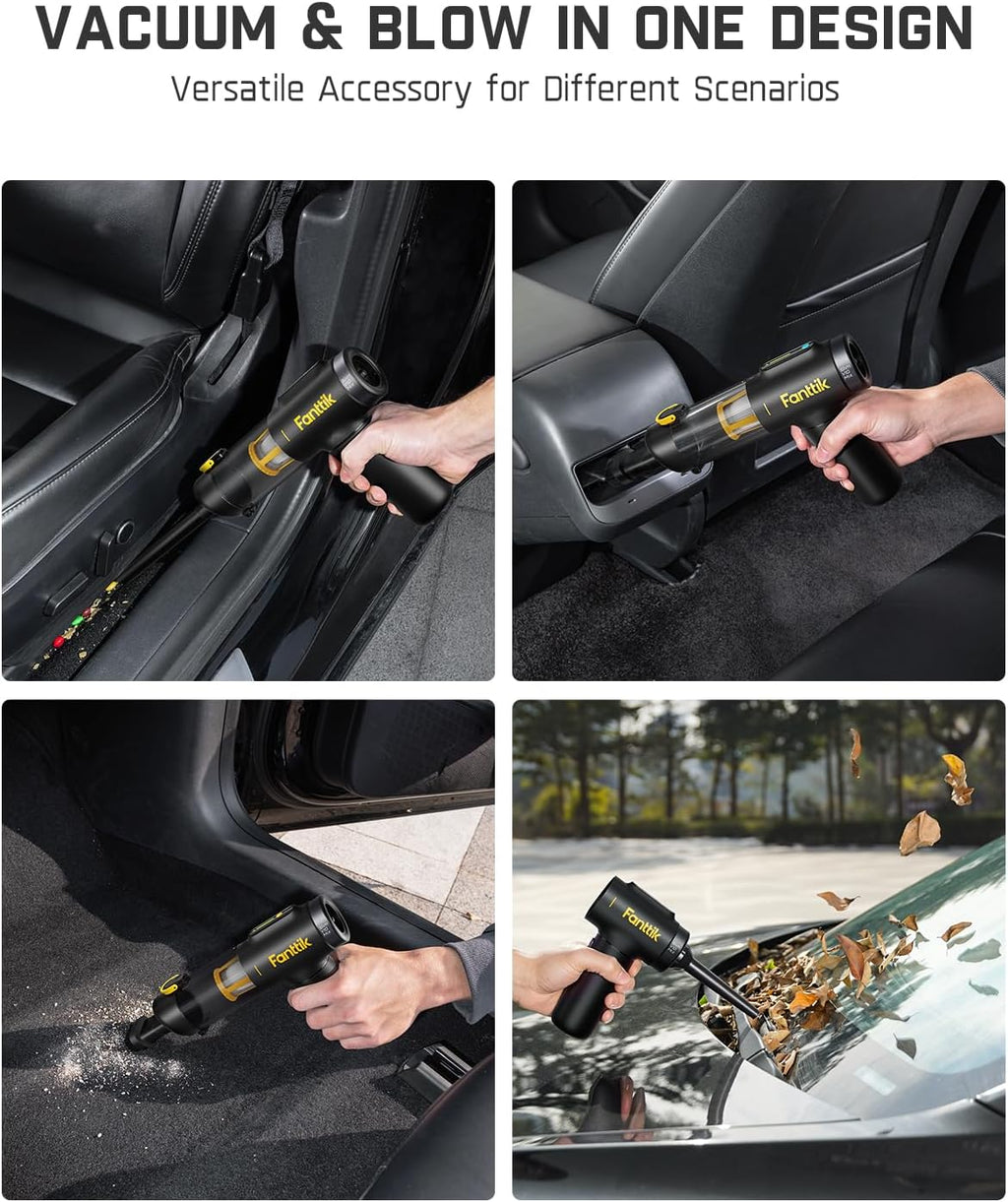 Fanttik Slim V10 Mix Cordless Car Vacuum, 4 in 1 Handheld Air Duster, Color Smart LED Display, 16kPa Suction Power, Cordless Portable Mini Keyboard Vacuum for Car, Office Desk