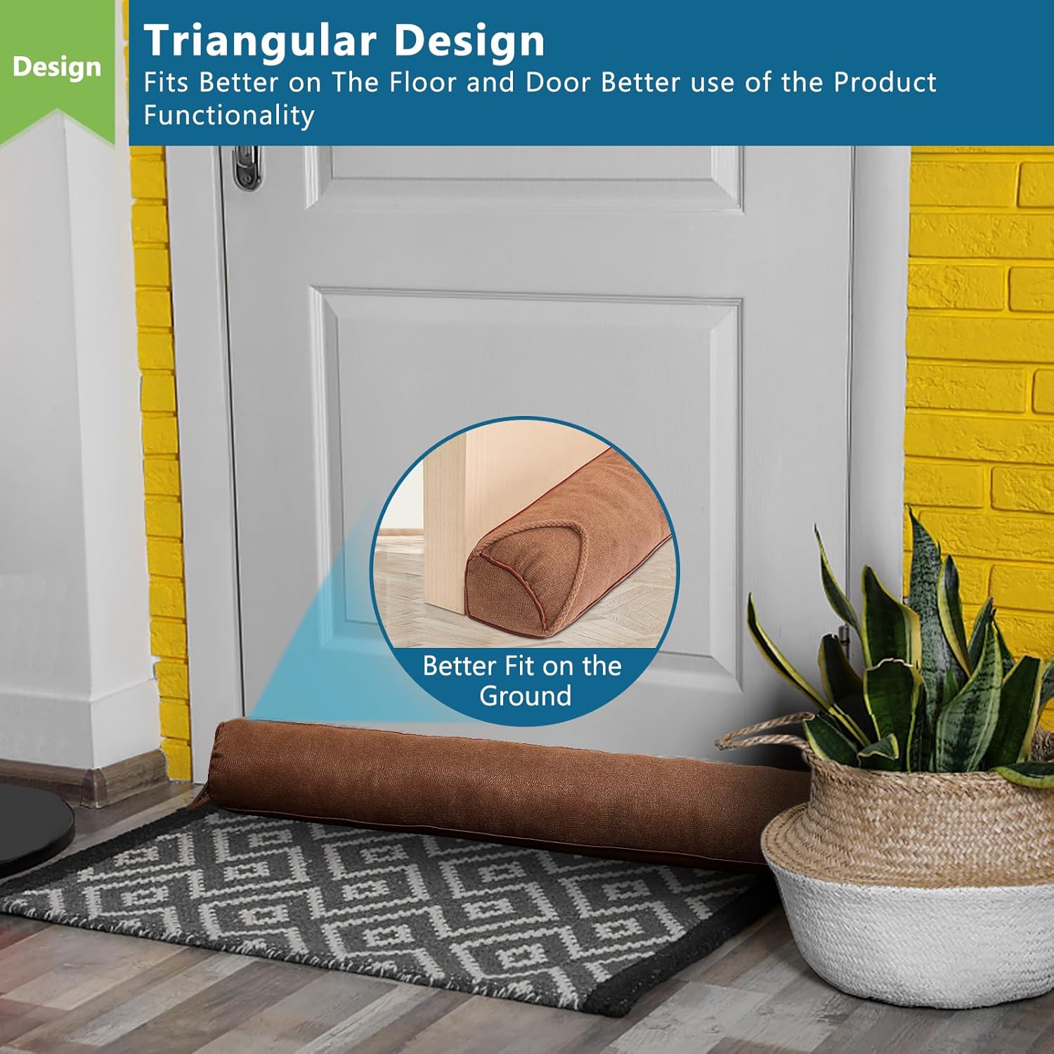 Triangle Under Door Draft Stopper 36 inch Weighted Draft Blocker Bottom Seal Noise Air Guard for Doors and Windows, Brown