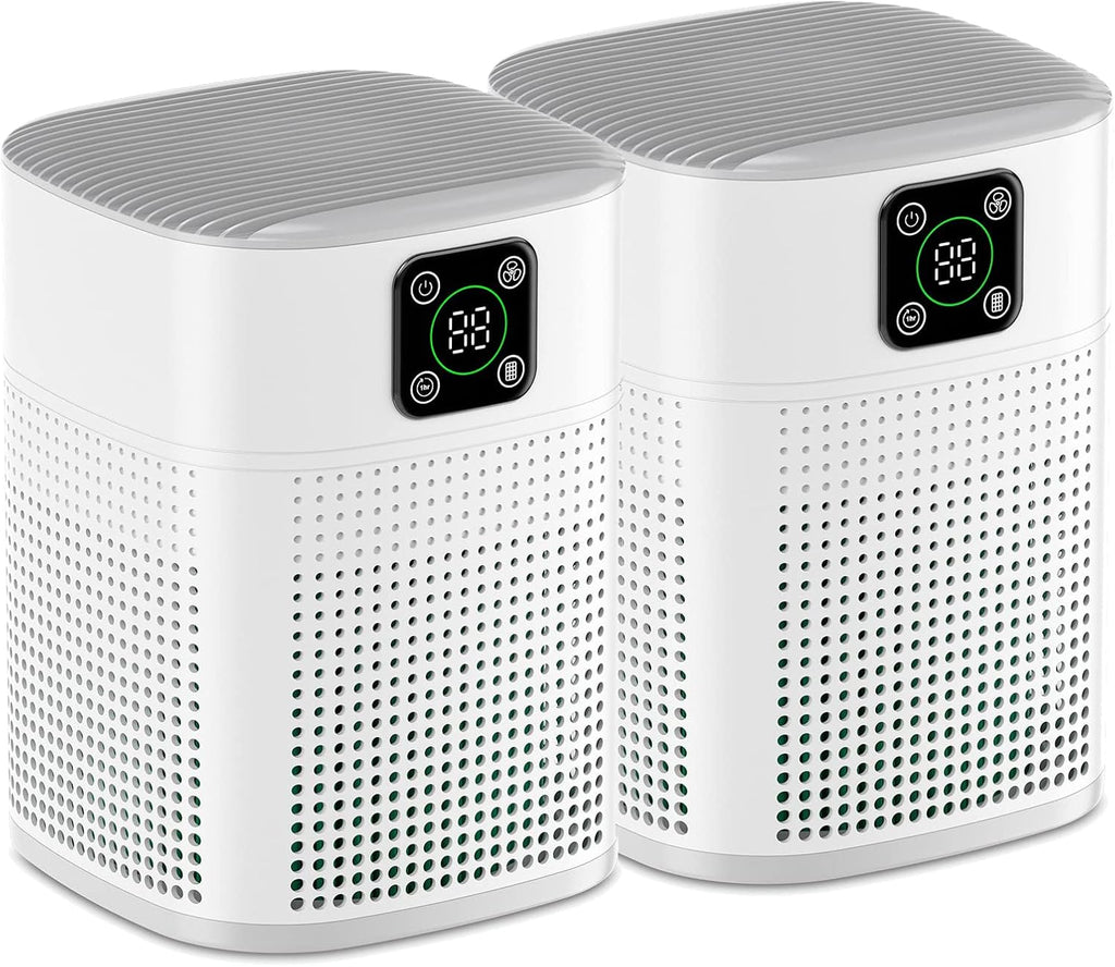 2 Pack Air Purifiers for Home Bedroom up to 650ft², Honeyuan H13 HEPA Air purifier with 360°Air Intake, 3 Fan Speeds, White