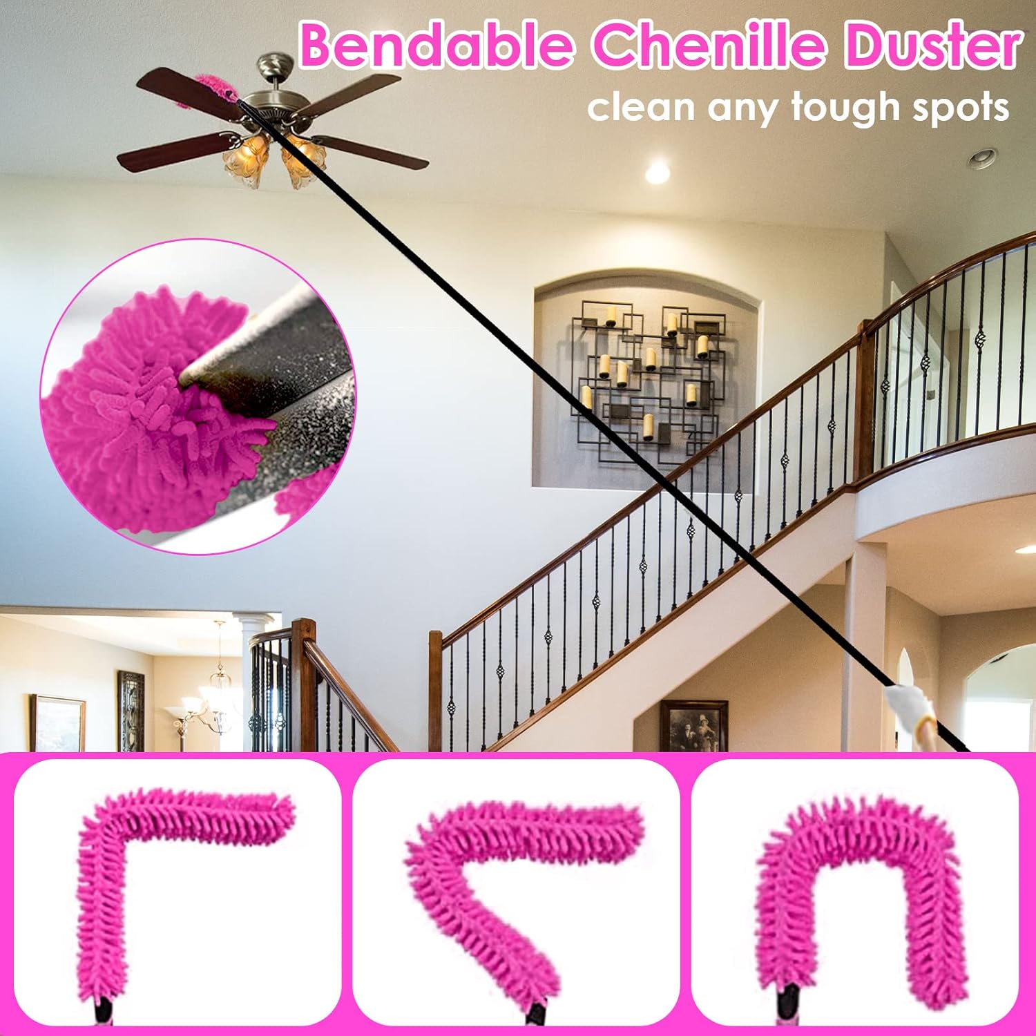15 Foot Dusters for Cleaning, Duster with Extension Pole 7-15ft, Microfiber Feather Duster Used for Cleaning Ceiling Fan, High Window, Blinds, Shutters, Sofa, Cobweb Duster for Home (12 PCS)