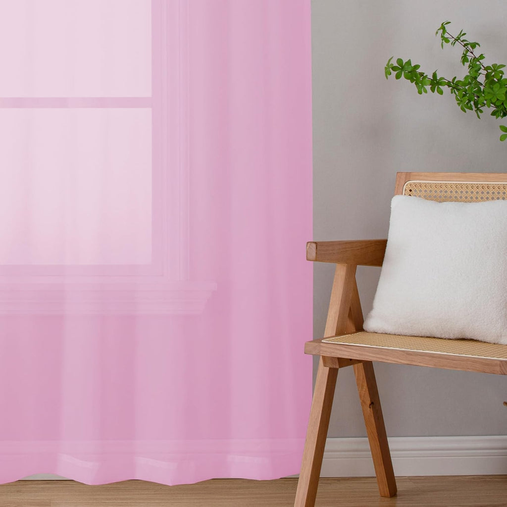 Chyhomenyc Pink Sheer Curtains 72 Inch Length 2 Panels, Light Filtering Soft Airy Rod Pocket Voile Window Curtain Drapes for French Door Bedroom Living Room, Each 42Wx72L Inches