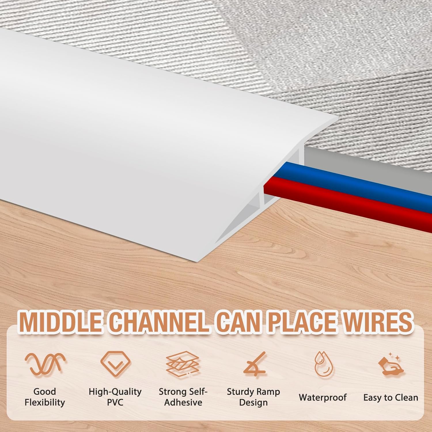 Floor Transition Strip Self Adhesive Vinyl Door Threshold for Doorways Carpet Edging Trim Overlap Edge Reducer for Laminate Floor, Carpet, Tile (White, 3/5" to 4/5", 10Ft)