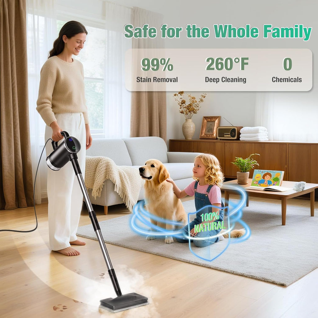 11-in-1 Steam Mop - Detachable Handheld Steam Cleaner with 500mL Tank, 260℉ Floor Steamer for Hardwood, Tile, Grout, Windows, Bath & Kitchen - 3-Level Steam Control, Multi-Purpose Floor Steam Cleaner