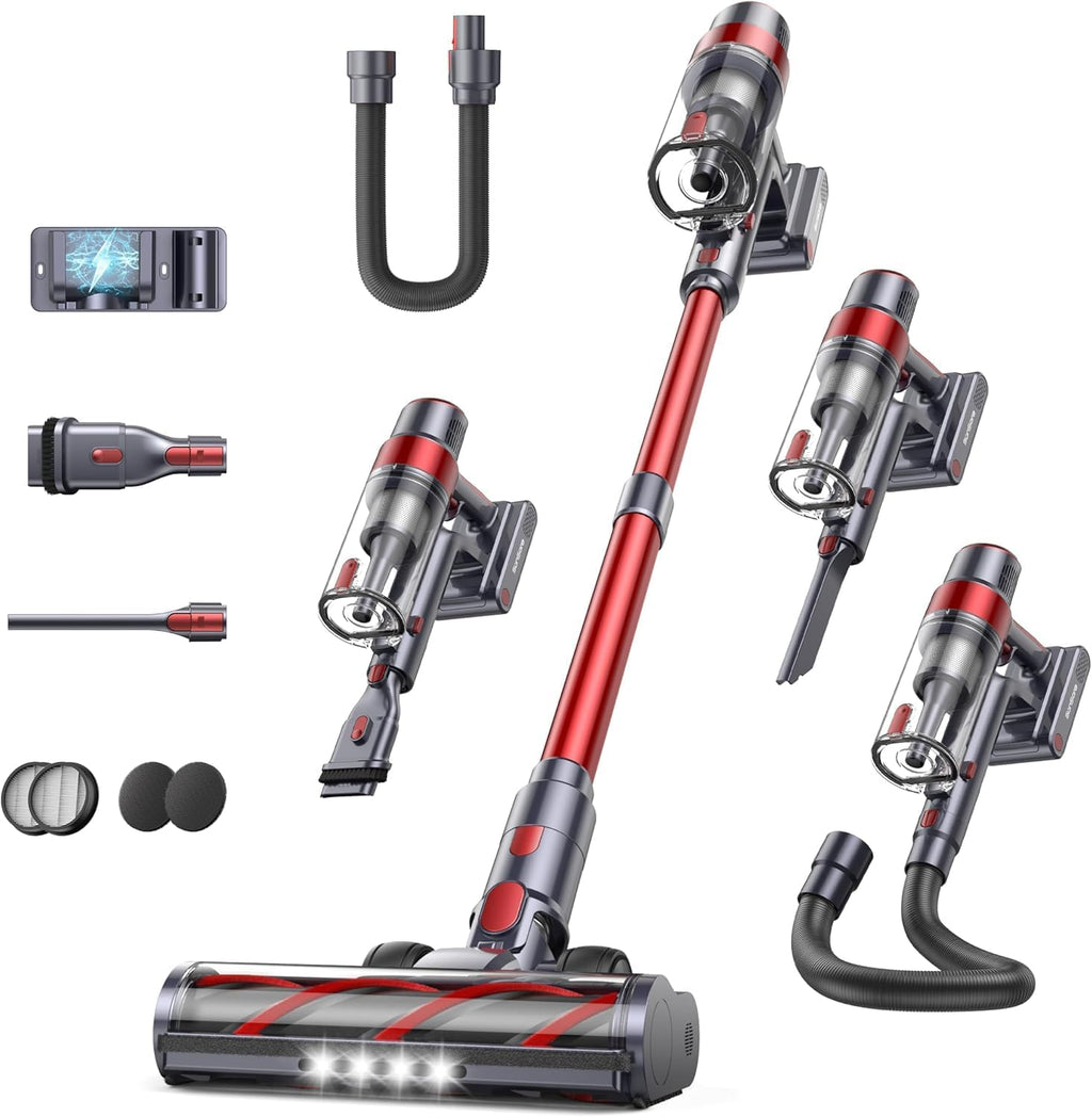 Cordless Vacuum Cleaner, 600W/50KPa Stick Vacuum, 65 Mins Runtime Rechargeable Vacuum, Wall Mount Charging, Auto Mode, Self-Standing Vacuum Cleaner for Home with 3.3Ft Hose for Pet Hair Carpet Floor