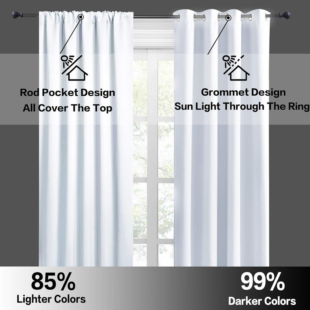 RYB HOME White Curtains for Bedroom - Room Darkening Curtains Thermal Insulated Sunlight Block for Kitchen Cabinet Basement Bathroom Window Covering, W 29 x L 36, Grayish White, 2 Panels
