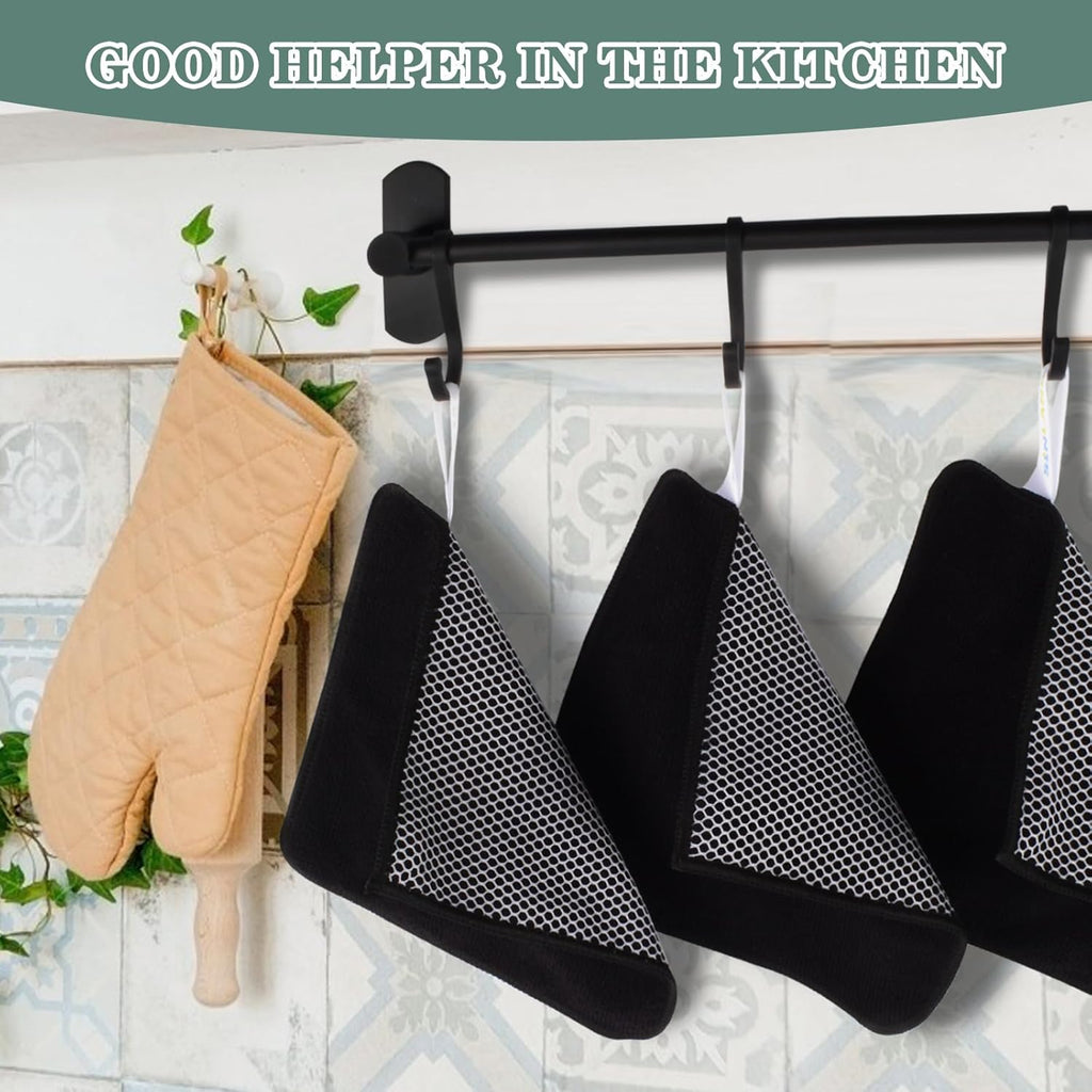 SINLAND Microfiber Dish Cloth for Washing Dishes Dish Washing Rags Best Kitchen Washcloth Cleaning Cloths Wash Cloths with Poly Scour Side 7.87Inchx7.87Inch 10 Pack Black