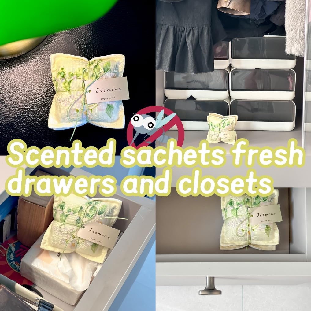 AUCUDA Mother's Day Jasmine Scented Sachet Bags for Drawers and Closets Decorations, Potpourri Packets for Women Clothes Storage, Spring Wedding Fragrance Pillow, Bedroom Indoor Fresheners.