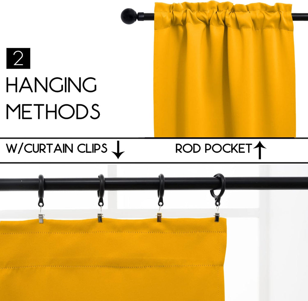 Pickluc Cafe Kitchen Curtains 36 Inches Long 2 Panels, Blackout Tier Curtains with Rod Pocket, Short Black Out Curtain for Small Window, 42" Wide and 36" Length, Set of Two, Mustard Yellow