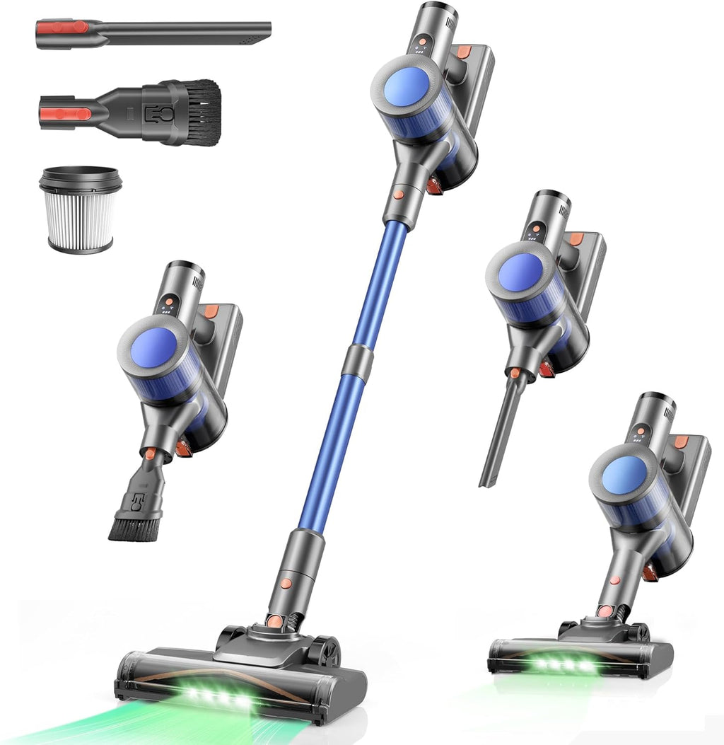 Dzaki Cordless Vacuum Cleaner, Stick Vacuum with Smart LED Display, 50KPA 55Mins Vacuum Cleaners for Home, Powerful Suction, Anti-Tangled Lightweight Rechargeable Vac for Pet Hair, Carpet, Hard Floor