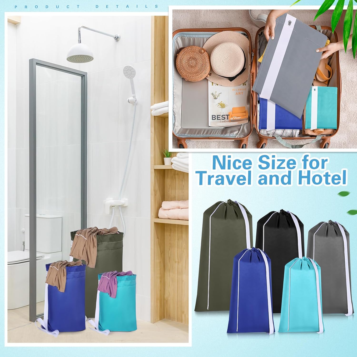 10 Pcs Nylon Extra Large Laundry Bag with Strap Travel Laundry Bags with Drawstring Closure Portable Cloth Bag for College Dorm Apartment Dwellers(Dark Color,Assorted Sizes)