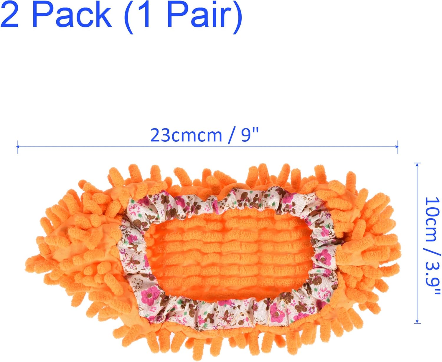 1 Pair Washable Cleaning Shoes Cover - Floor Cleaning Dust, Chenille Microfiber Duster Mop Slippers, Apply to House Office Room (Orange)
