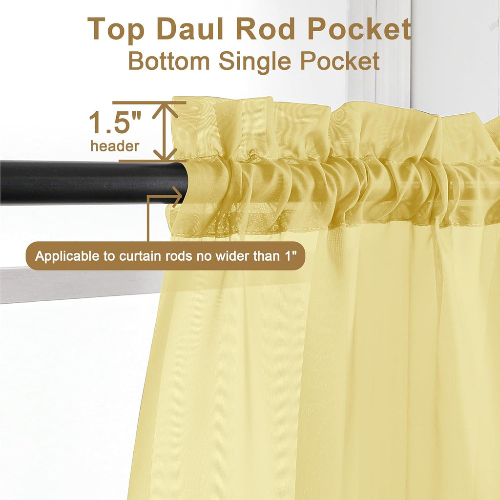 Chyhomenyc Sheer Yellow Curtains 90 inches Long 2 Panels, Light Filtering Soft Airy Solid Elegant Voile Window Treatment Drapes for Bedroom Living Room Wedding Party Decor, 42 Wx90 L Inches