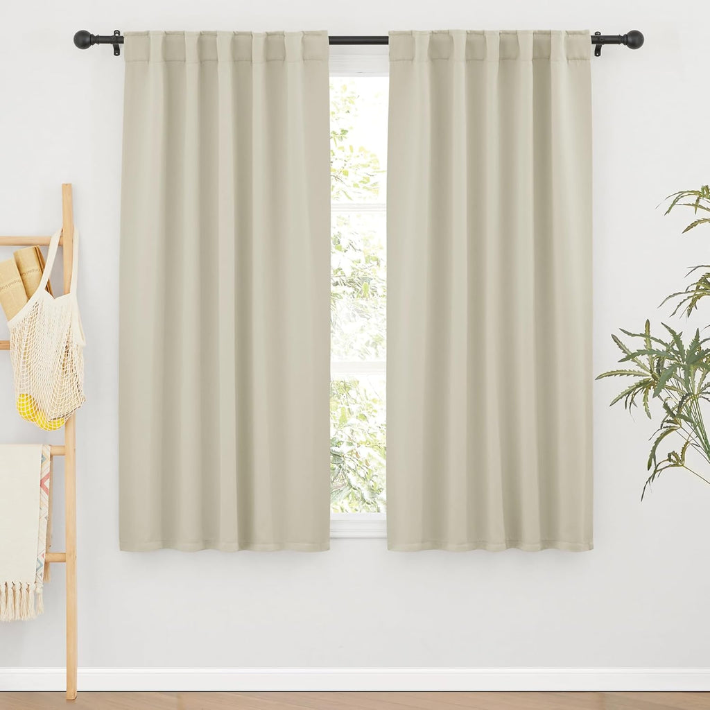 RYB HOME Blackout Curtains for Living Room, Back Tab & Rod Pocket Top Insulating Window Decor for Bedroom Dining Classroom Home Office, W 62 x L 63, Beige, 2 Panels