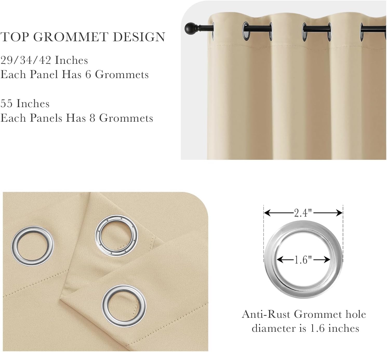 PONY DANCE Blackout Small Window Curtains for Bathroom 36 inch Length, Room Darkening Light Block Short Privacy Solid Drapes for Kitchen Bedroom Basement(2 Panels, W 42 x L 36 inches, Biscotti Beige)