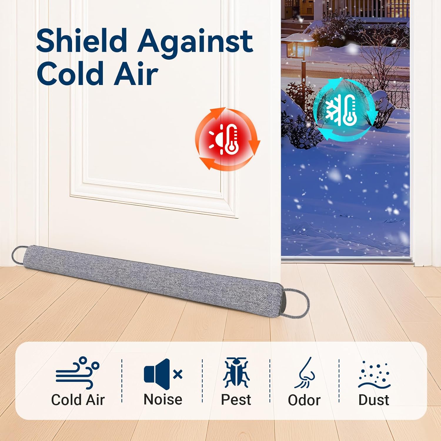 Door Draft Stopper for Bottom of Door, 36’’ Heavy Duty Under Door Draft Blocker Gap Filler, Door Seal for Noise Light Cold Air, with Adhesive Strips, Dark Gray