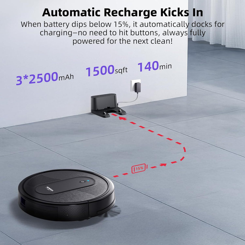 MONSGA Robot Vacuum Cleaner, 3000Pa Powerful Suction Robotic Vacuum, 3.2" Super-Slim, 140Min Runtime, Vacuum Robot for Hard Floor/Low Pile Carpet/Pet Hair, Remote/App/Voice Control, Schedule Clean