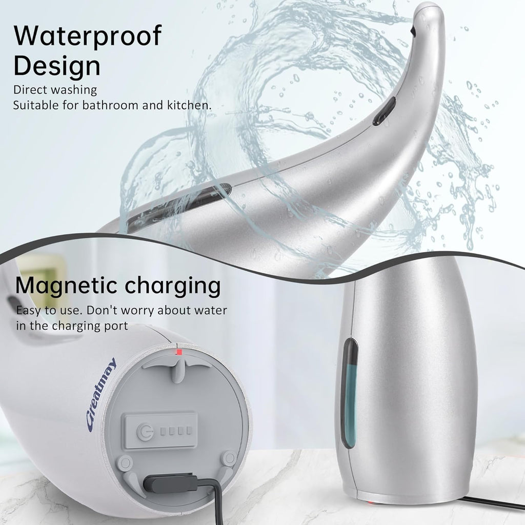 Adjustable Automatic Soap Dispenser Touchless, 4 Adjustable Levels Touchless Sensor Liquid Soap Pump，300ml Rechargeable Magnetic Charging Hand Soap Dispenser for Kitchen，Bathroom