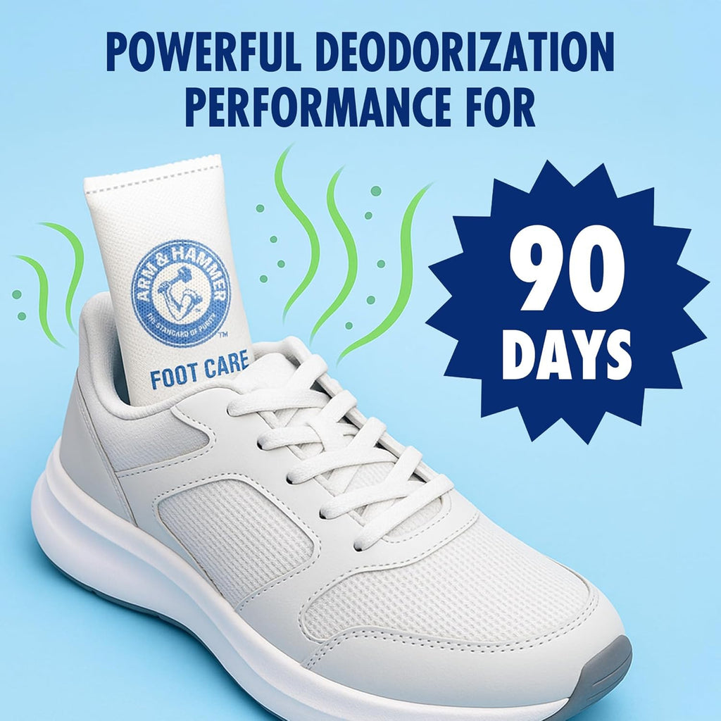 Arm & Hammer In-Shoe Odor Destroying Pouches, Shoe Deodorizer Insert for Reducing Odor and Absorbing Moisture, Smell Eliminator for All Footwear, Gym Bags and Work Boots (2 Pairs)