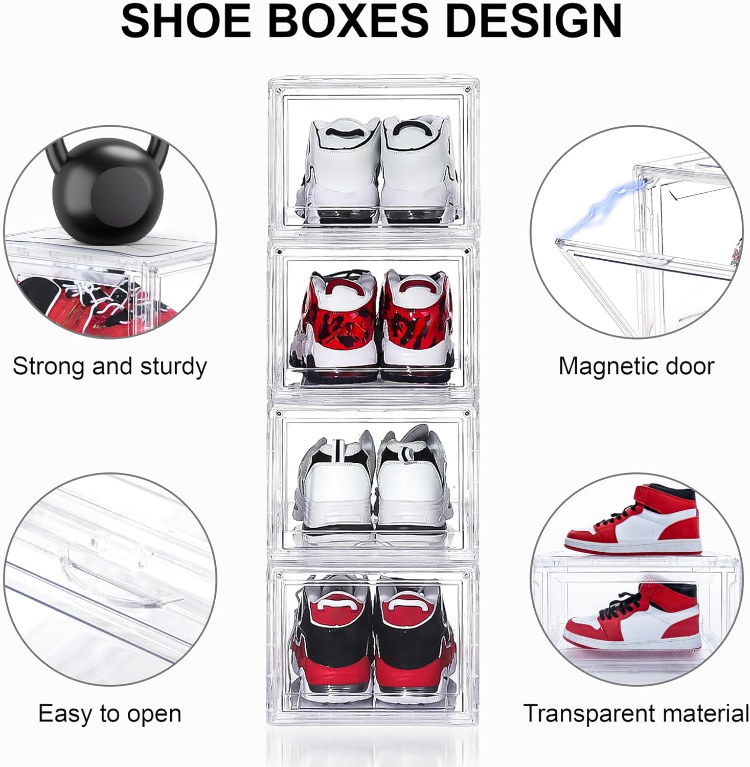 12 Pack Acrylic Shoe Boxes, Ultra Clear Shoe Boxes Stackable, Shoe Storage Box Sneaker Storage for Sneakerhead, Foldable Shoe Organizer with Magnetic Door, Professional Shoe Display Fits US Size 15