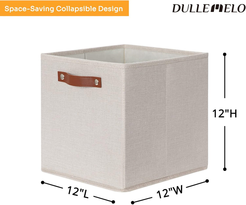 DULLEMELO 12inch Cube Storage Baskets for Shelves Closet Storage,Sturdy Home Organization Bins for Gifts Empty,Foldable Fabric Storage Cubes Baskets for Nursery Toys Clothes Storage(Beige-4 Pack)