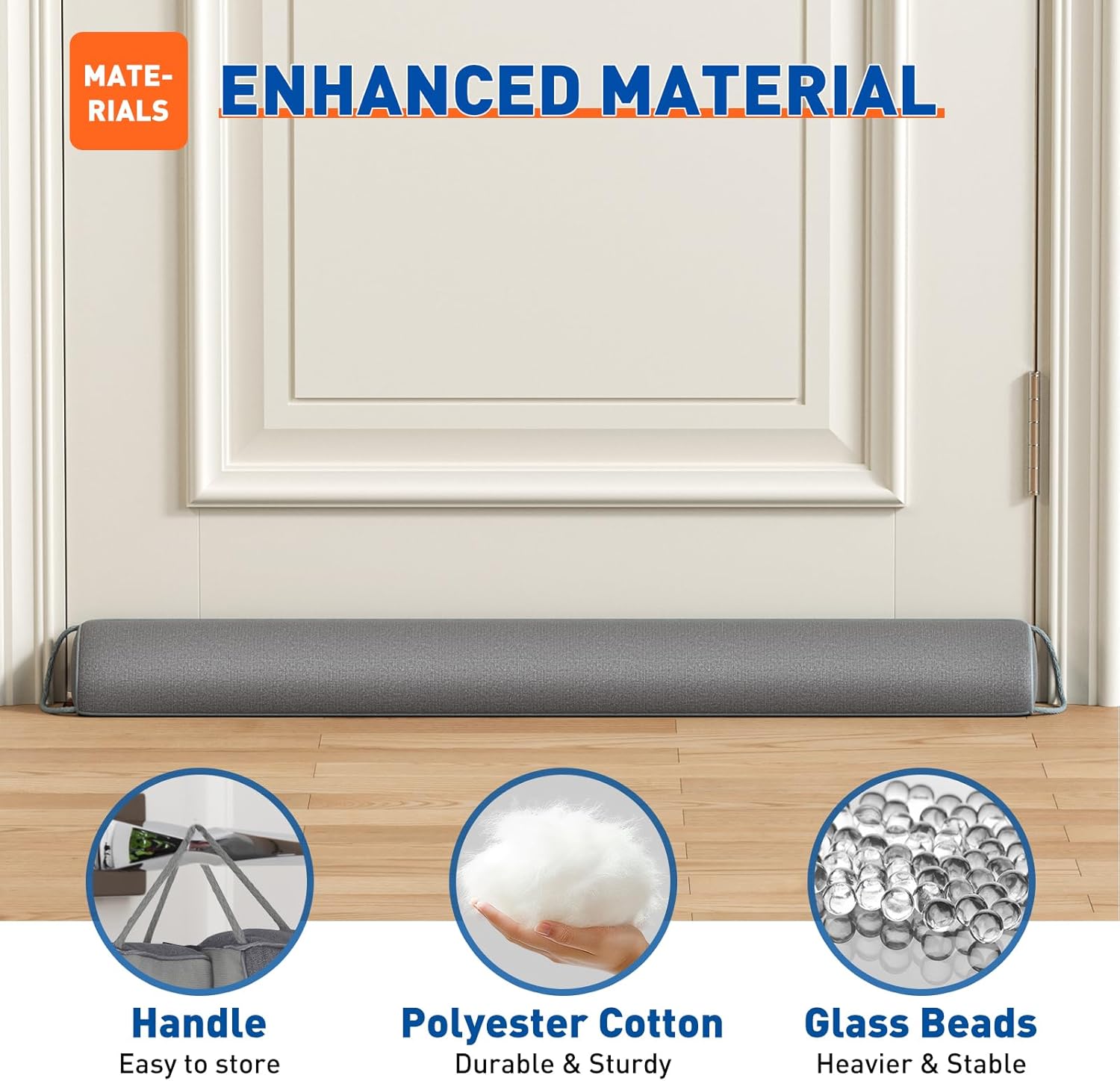 MAGZO Door Draft Stopper 36 Inches, Weighted Triangular Door Snake for Winter Noise Blocker with Hook Loops,Gray