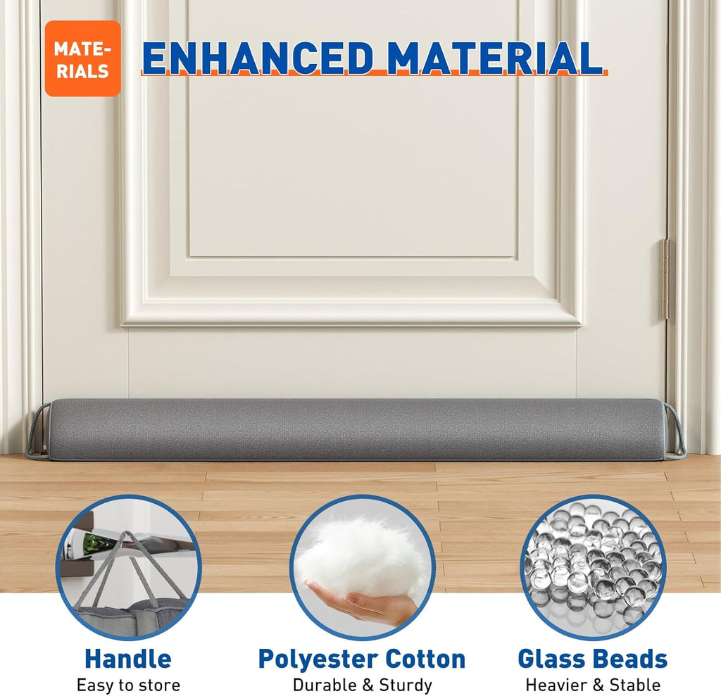 MAGZO Door Draft Stopper 30 Inches, 2 Pack Weighted Triangular Door Snake for Winter Noise Blocker with Hook Loops,Gray