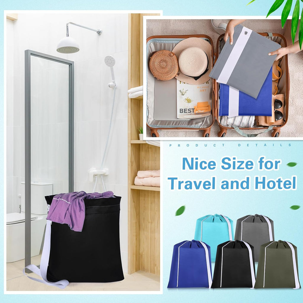 10 Pcs Nylon Extra Large Laundry Bag with Strap Travel Laundry Bags with Drawstring Closure Portable Cloth Bag for College Dorm Apartment Dwellers(Dark Color,24 x 21 Inch)