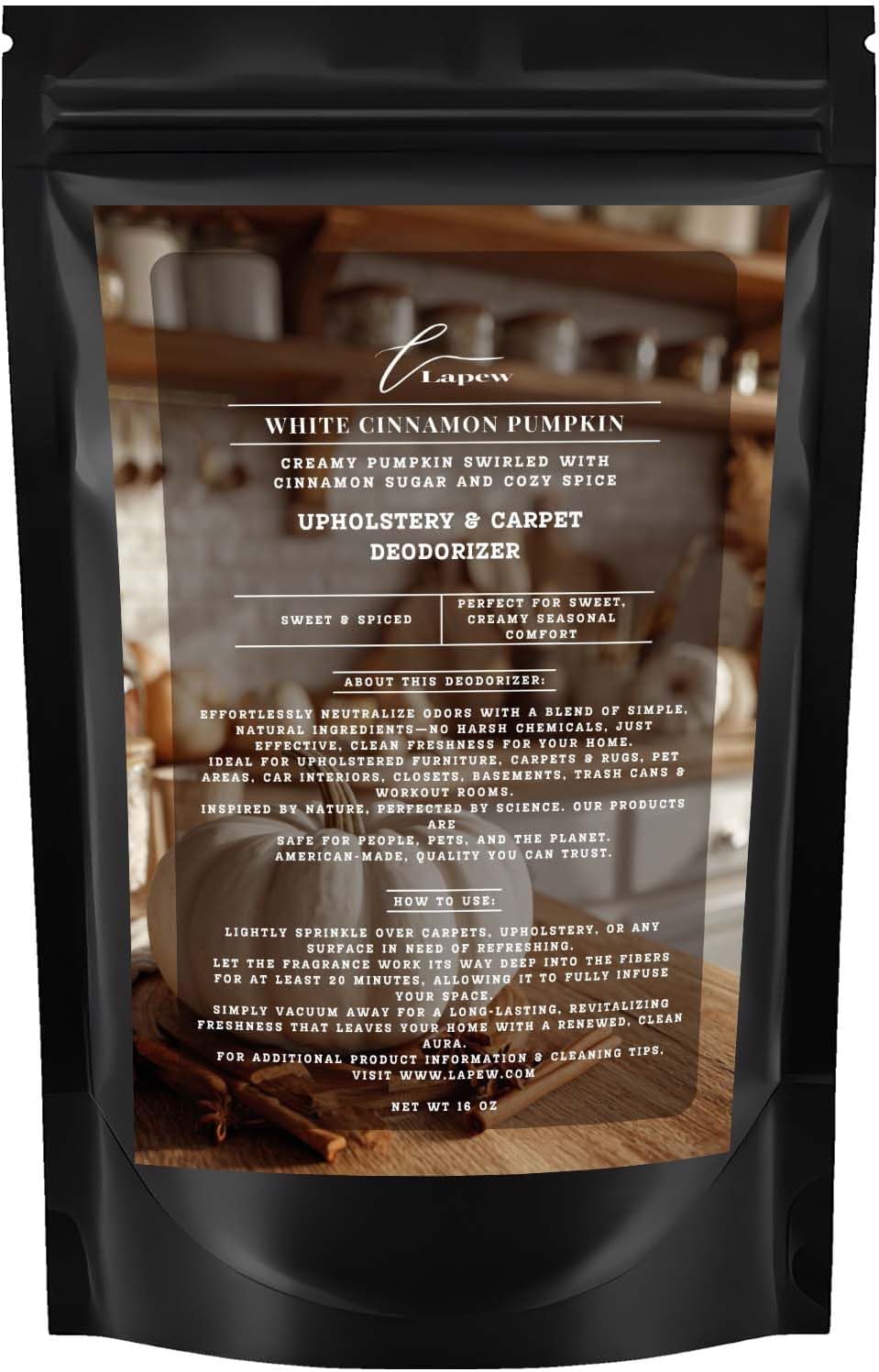 White Cinnamon Pumpkin Carpet Freshener Powder: Powerful Odor Eliminator for Home, Upholstery Deodorizer, Carpet Deodorizer, Pet Urine, Cat Litter Box - White Pumpkin Fragrance