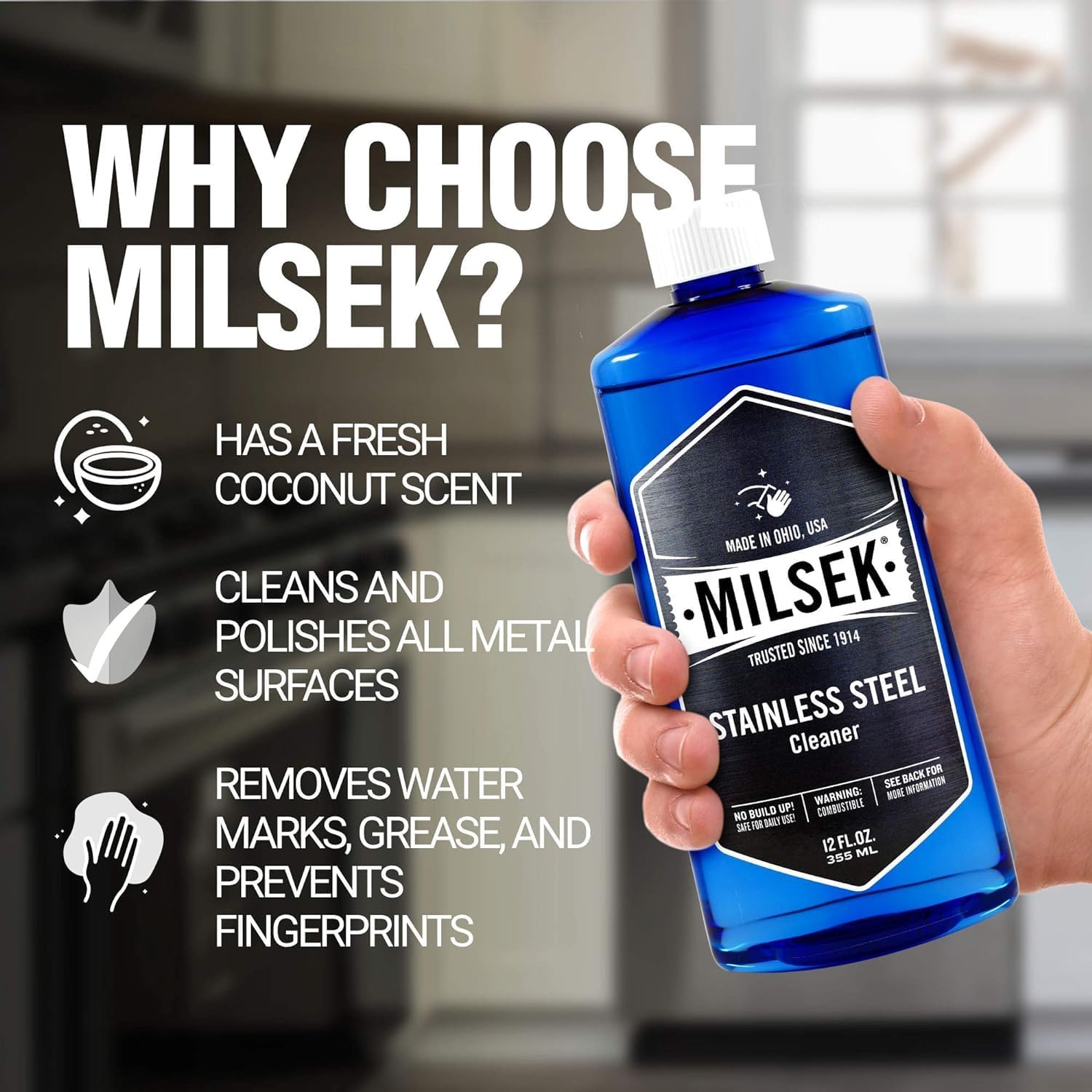 Milsek Stainless Steel Cleaner - Multipurpose Cleaning Supplies for Home and Kitchen Appliances, Sink, Stovetop, Dishwasher, Microwaves and Refrigerators - 12 Fl Oz (Pack of 2) with Microfiber Towel