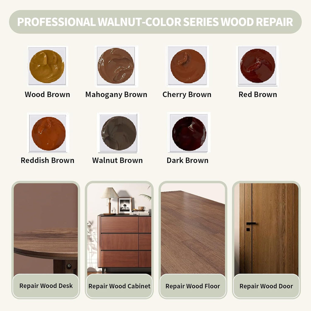 Wood Repair Kit, Wood Scratch Repair, 13Pcs Wood Filler Scratch Repair Kit for Wooden Furniture, Table, Door, Cabinet, Floor Discoloration Stain Paint, Brown