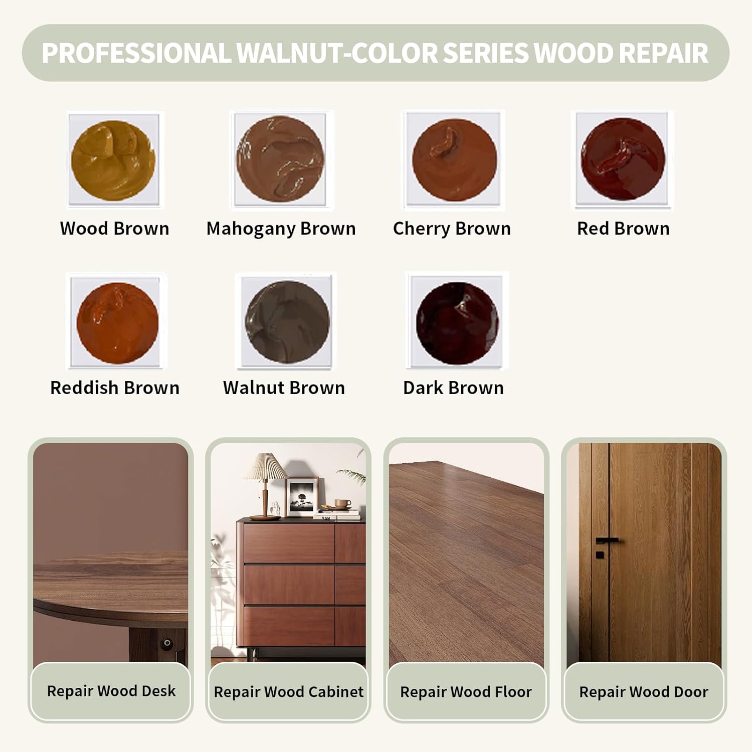 Wood Repair Kit, Wood Scratch Repair, 13Pcs Wood Filler Scratch Repair Kit for Wooden Furniture, Table, Door, Cabinet, Floor Discoloration Stain Paint, Brown