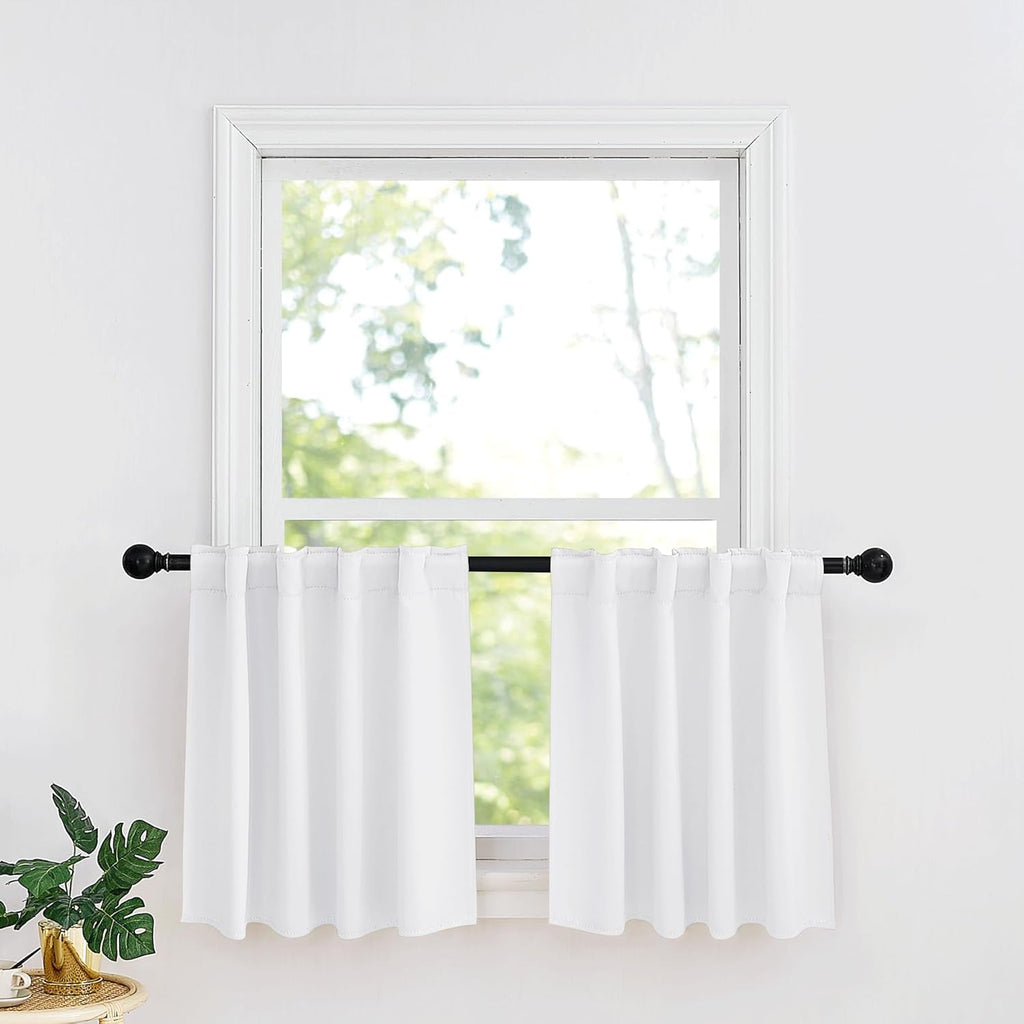RYB HOME Kitchen Window Curtains - Blackout Privacy Half Window Curtains for Bedroom Bathroom Dining Living Room Cafe Office Short Tiers Drapes, W 34 x L 36 inches, 2 Panels, Pure White
