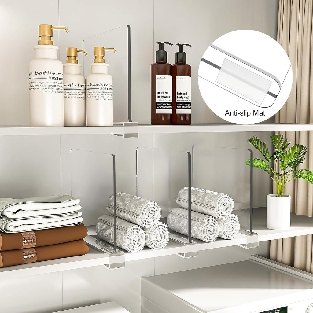 Shelf Dividers Purse Organizer for Closet: 16-Pack Acrylic Bag Storage Organizer for Handbags, Clutches, Clothes, Sweater, Towel on Wood Shelves