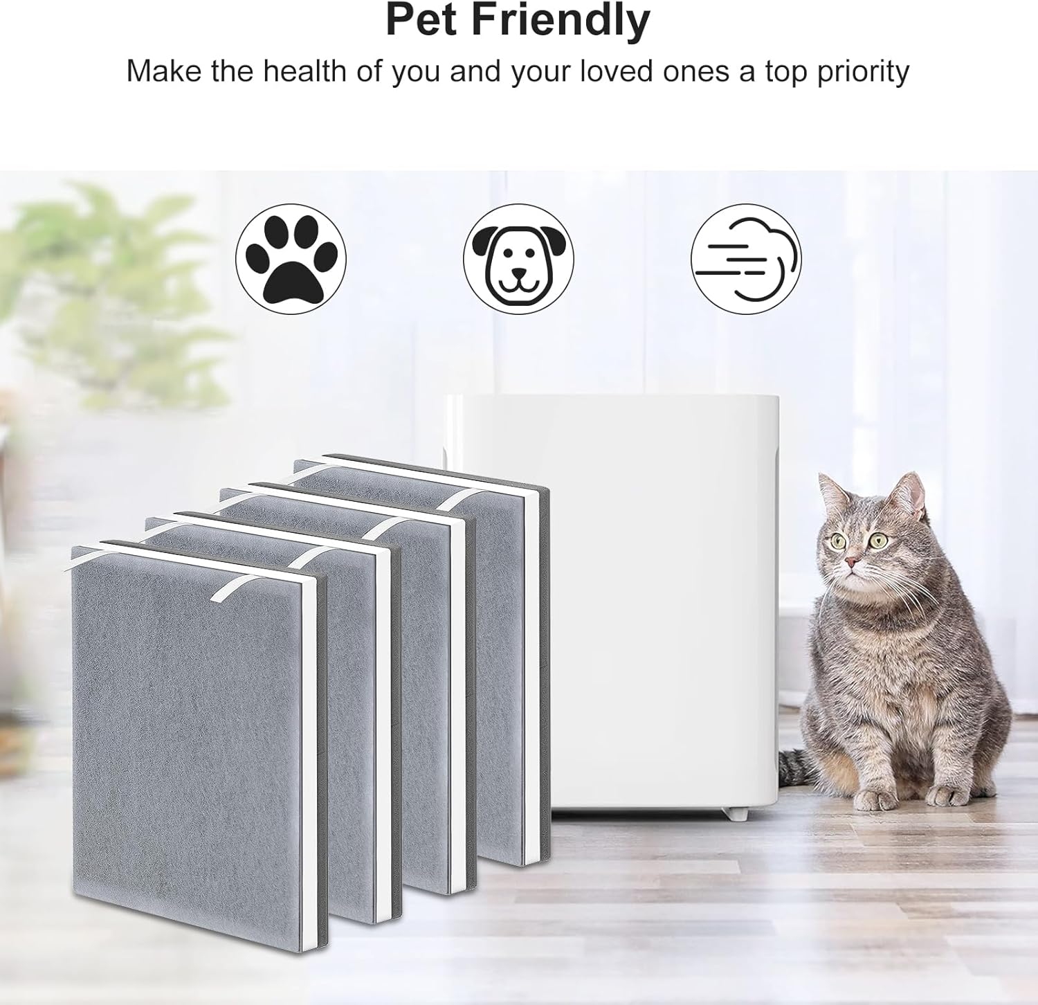 Vital 100 Replacement Filter Compatible with Levoit Vital 100 Air Purifier, 3-in-1 Replacement Filter and High-Efficiency Activated Carbon Filters, Part Number Vital 100-RF, 4 Pack.