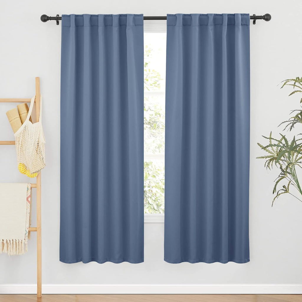 RYB HOME Room Darkening Curtains for Bedroom, Thermal Insulated Back Tab Window Treatment Blackout Privacy Shades for Stuido Living Room Kitchen, Stone Blue, W42 x L72 inch, 2 Panels