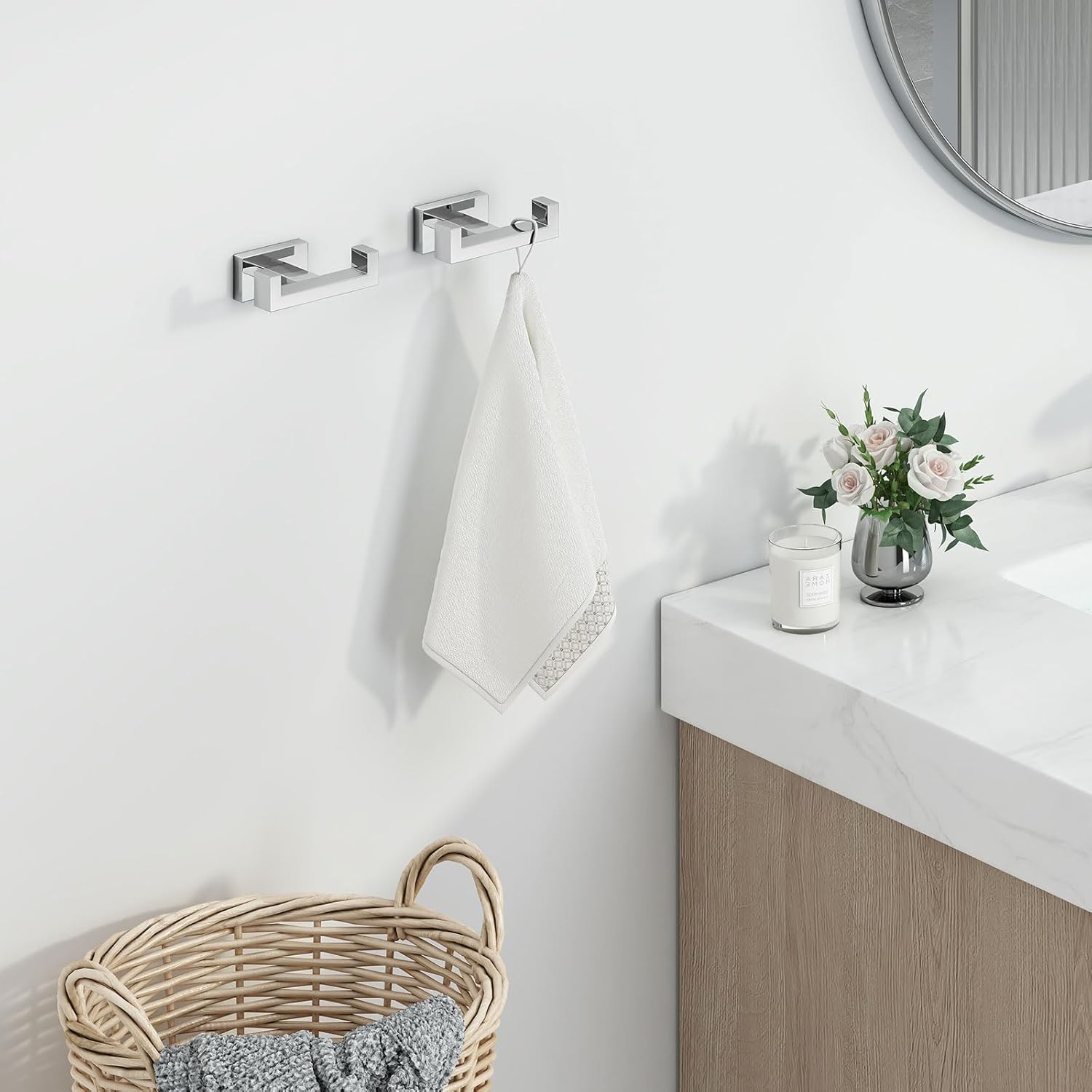 Angle Simple Double Towel Hooks, SUS 304 Stainless Steel Robe Coat Wall Hooks for Bathroom, Polished Chrome, 2 Pack