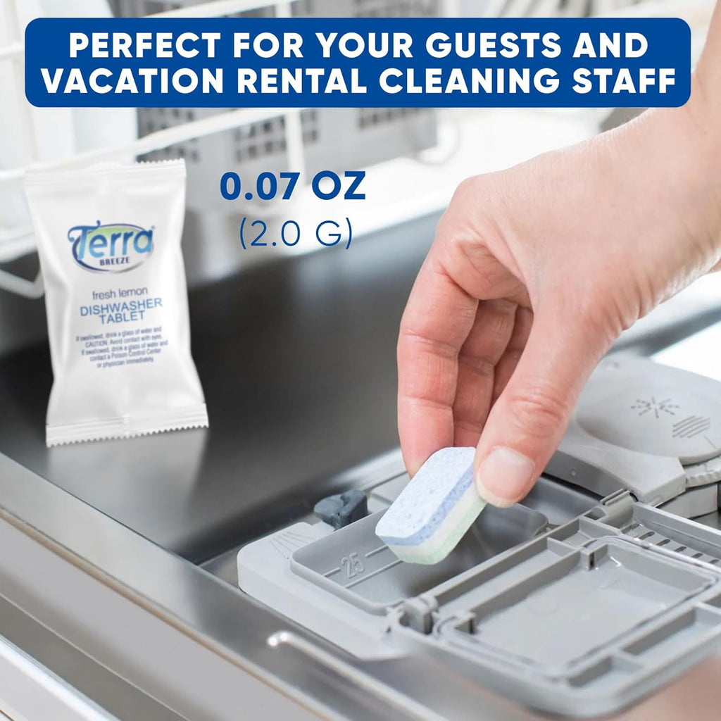 Individually Wrapped Dishwasher Tablets | Dishwasher Detergent | Dish Soap Pods | Fresh Lemon Scent | Deep Clean for Dishes | 200 Count Bulk for Vacation Rentals and Extended Stay Hotels