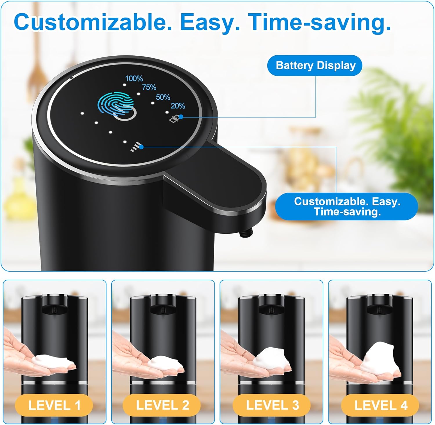 Automatic Foaming Soap Dispenser Foaming Hand Sanitizer Touchless 1200mAh Soap Dispenser Rechargeable with Sensor for Bathroom Kitchen