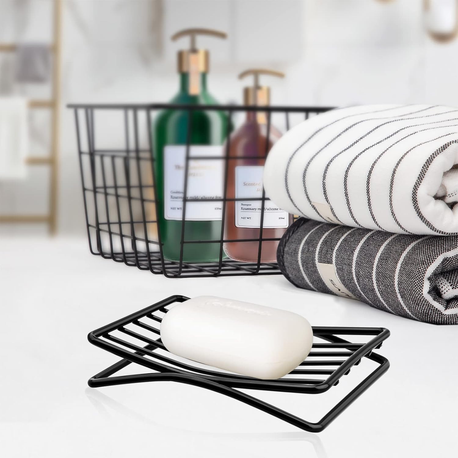 Soap Dish Bar Soap Holder for Shower Bathroom, Stainless Steel Self-draining Sponge Holder for Kitchen Sink Bathtub, Easy Cleaning Quick Dry, Black