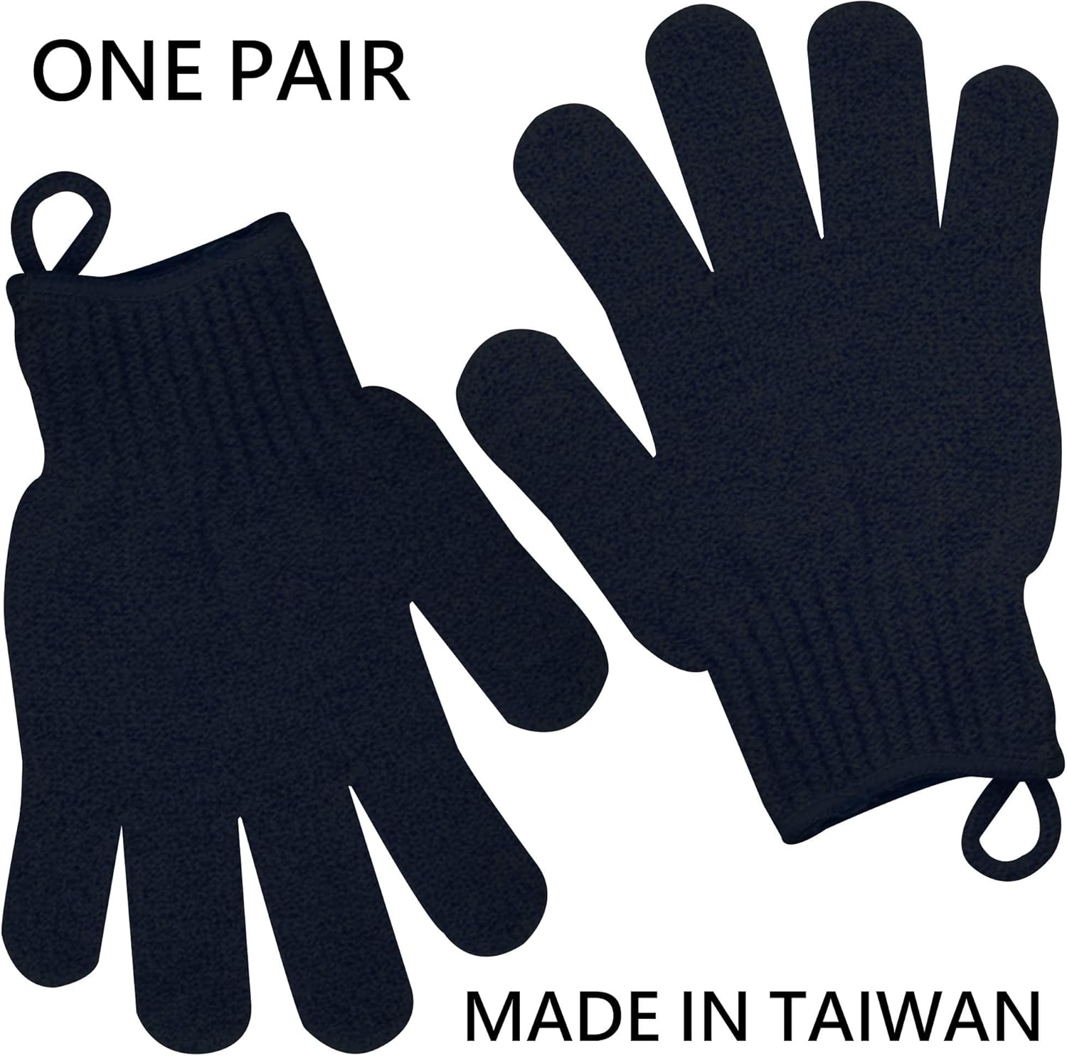 Exfoliating Glove with Hanging Loop - Bath Gloves 1 Pair Shower Gloves, Heavy Exfoliating Gloves for Men and Women Shower Gloves Body Wash Makes Skin Soft Healthy Body Exfoliating Gloves 1 Pair Black