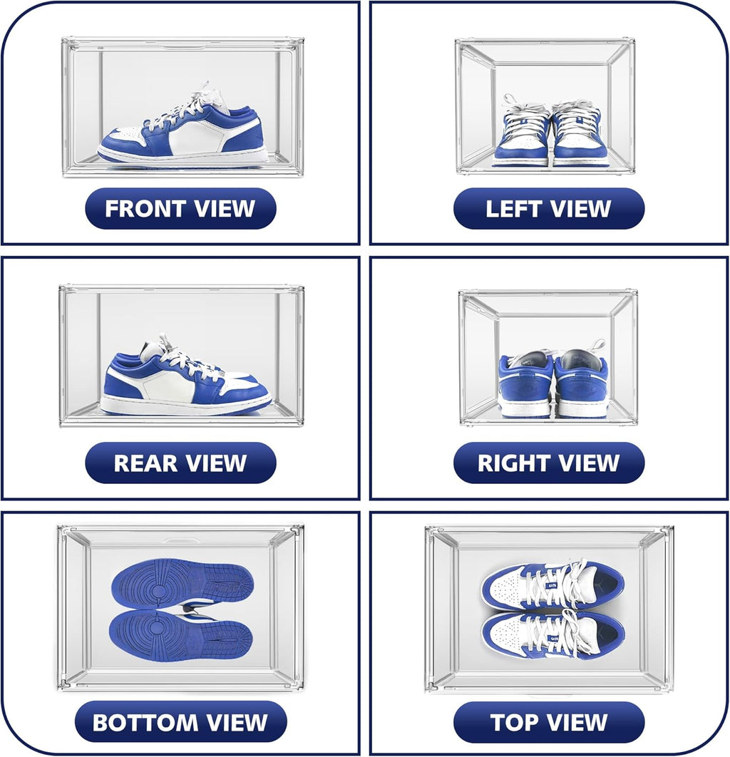 12 Pack Shoe Organizer Clear Plastic Stackable Shoe Storage Boxes with Magnetic Lid Acrylic Display Case Shoe Sneaker Rack for Closet,Fit up to US Size 12