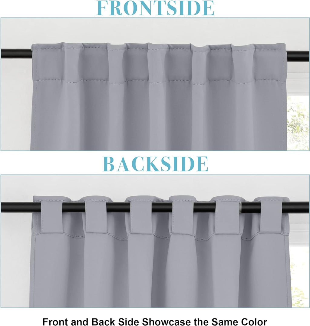 RYB HOME Blackout Curtains for Bedroom - Small Window Treatment Panels Full Privacy Thermal Insultaed Solar Drapes for Bathroom Dining Basement, Wide 42 x Long 45, Silver Grey, 2 Pcs