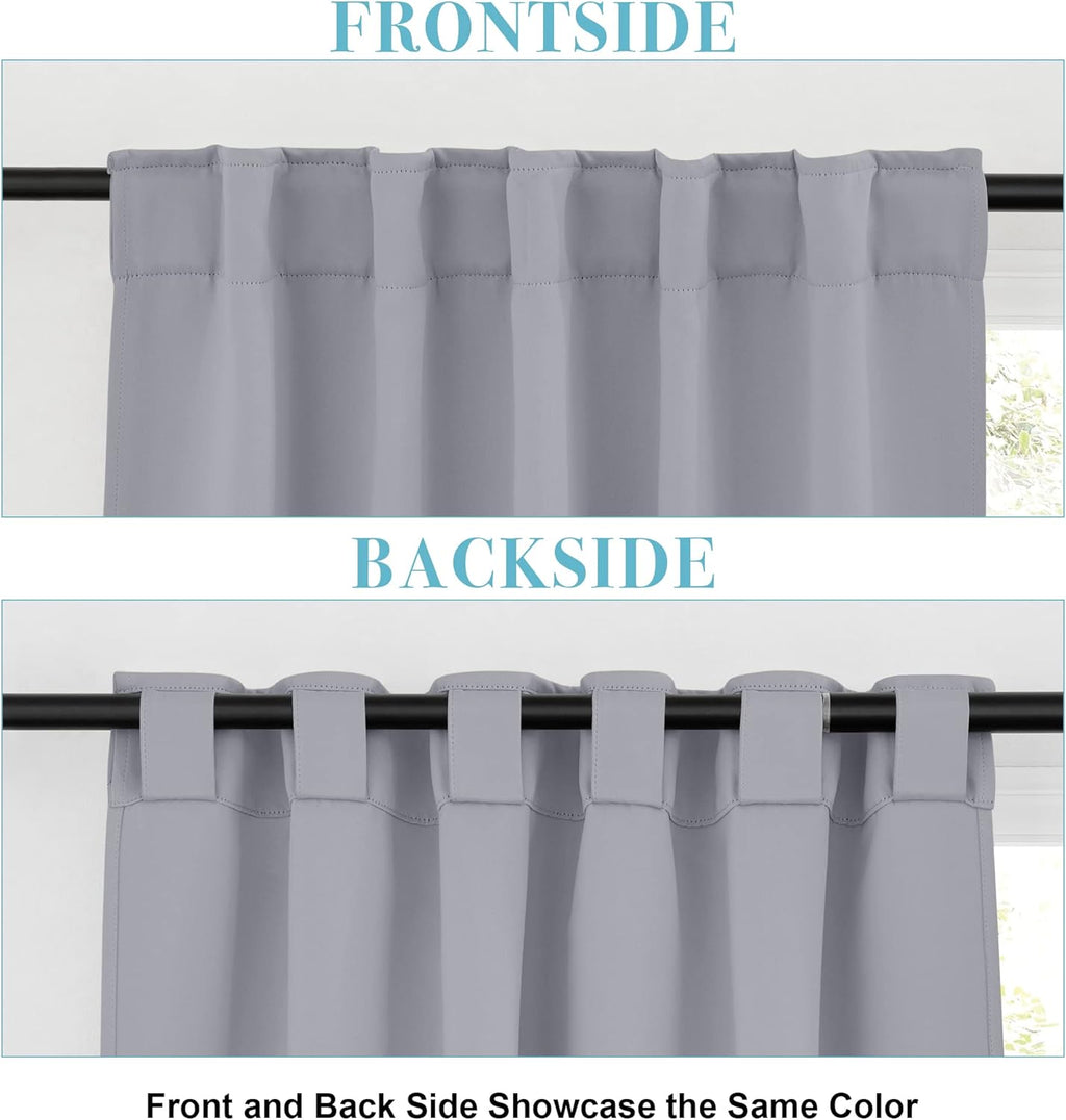 RYB HOME Bedroom Curtains, Room Darkening Thermal Insulated Curtain Back Tab Pleat Drapes Decent Window Treatment for Home Office Playroom Living Room, W42 x L63 inches, Sliver Grey, 2 Panels
