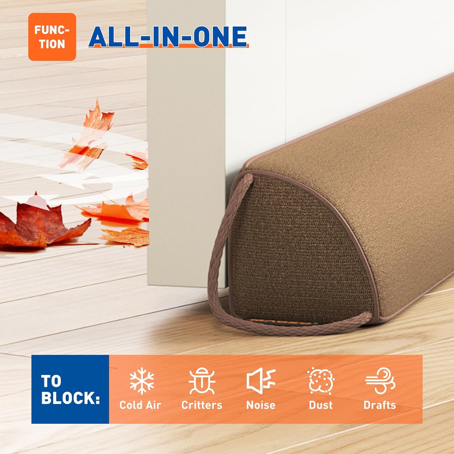 MAGZO Door Draft Stopper 36 Inches, Weighted Triangular Door Snake for Winter Noise Blocker with Hook Loops,Brown