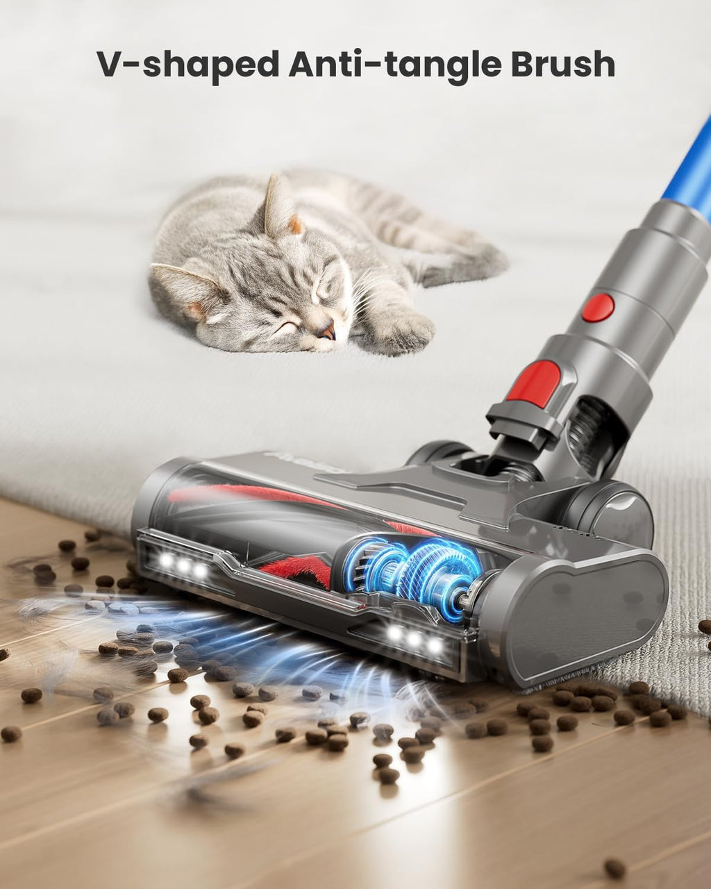 Cordless Vacuum Cleaner, 48KPa 580W 65Mins Vacuum Cleaner for Home, Anti-Tangle Self-standing Stick Vacuum with Scented Tablet, Upgraded Dust Cup Scraping, Vacuum Cordless for Pet Hair/Carpet/Floors