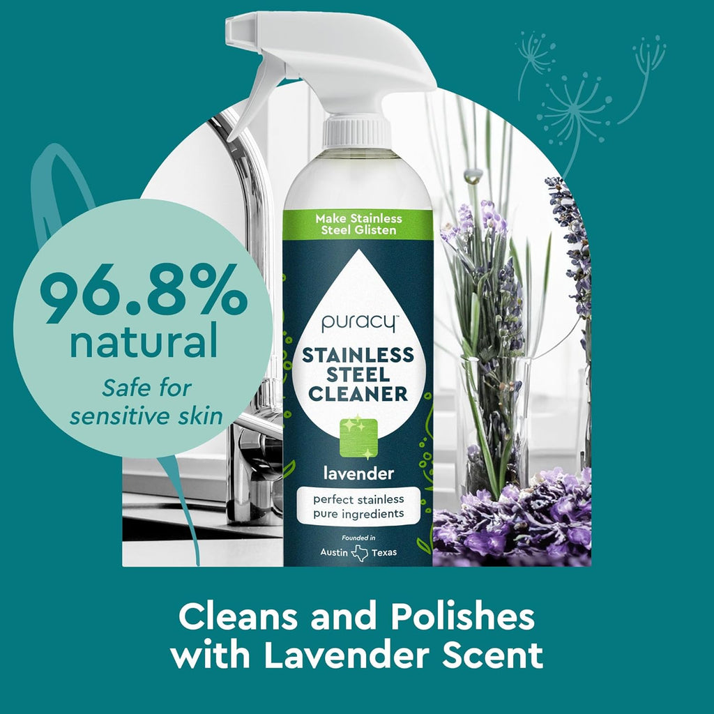 Puracy Stainless Steel Cleaner, Natural Stainless Steel Sink Cleaner, Stainless Steel Cleaner for Appliances, Sink Cleaner and Polish Kitchen Cleaner, Stainless Steel Refrigerator Spray (Lavender)
