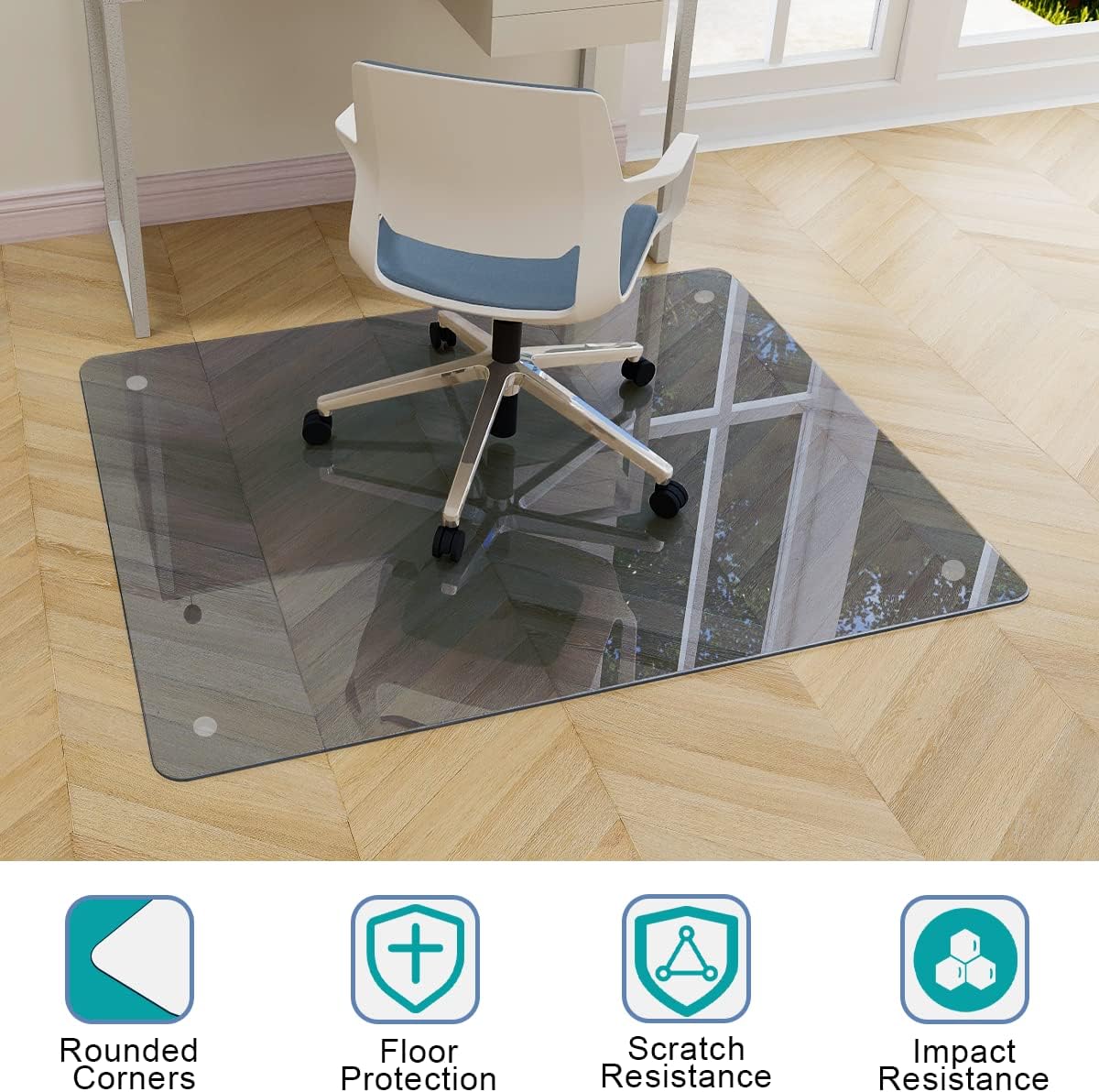 46" x 55" Chair Mat for Carpet - Office Chair Mat - Tempered Glass Floor Mat for Home/Office/Carpet Clear Computer Floor Mat - with 4 Anti-Slip Pads,Grey