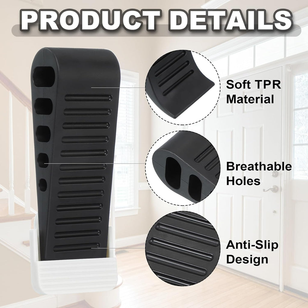 PATIKIL Rubber Door Stoppers for Bottom of Door, Door Wedge Stopper with Holder Sturdy Stackable Doorstop Wall Protector for Home Office Floor Concrete Tile, Black