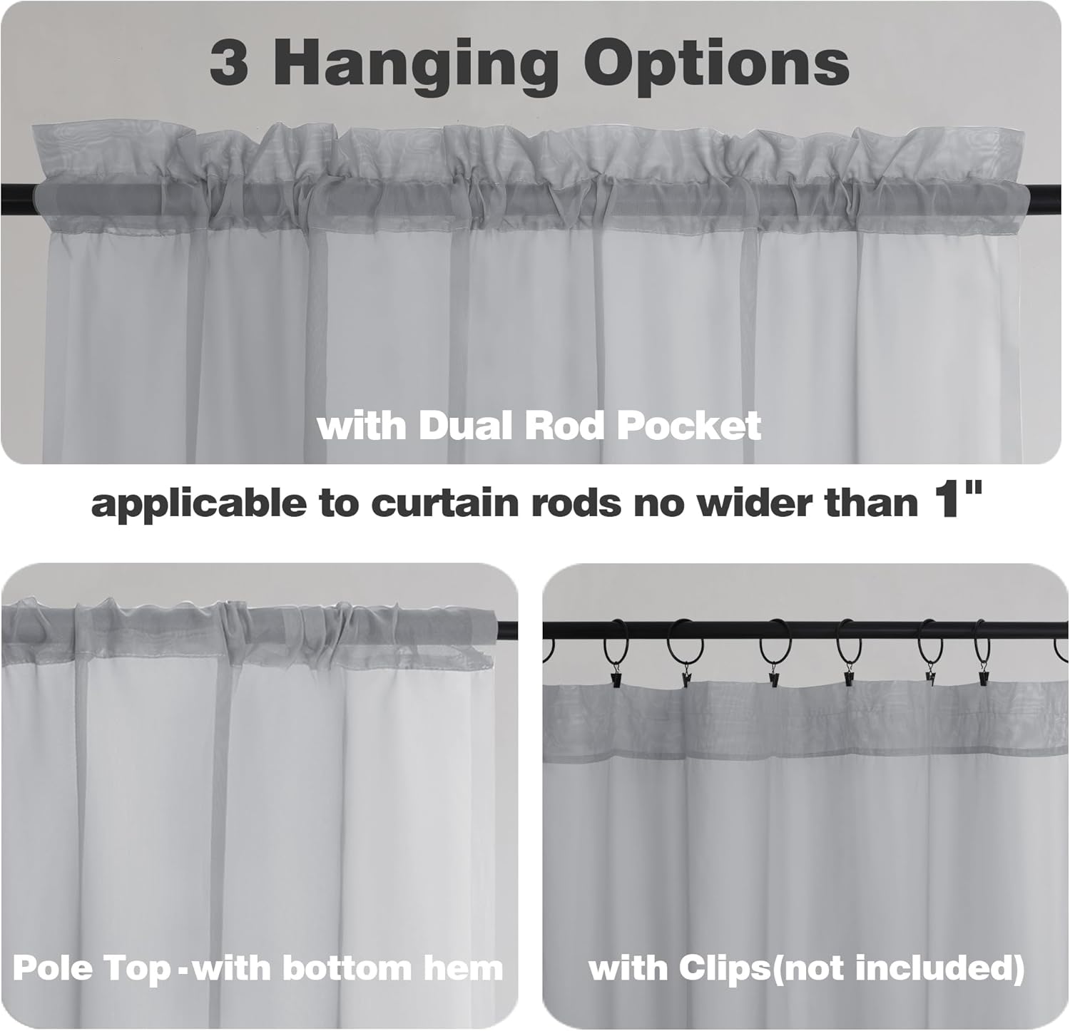 Chyhomenyc Light Grey Sheer Curtains 54 Inch Long 2 Panels, Light Filtering Rod Pocket Voile Short Curtains Drapes for Living Room Bedroom Small Windows, 42Wx45L Inches